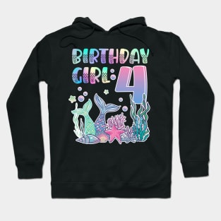 Mermaid Under The Sea Fourth Birthday 4th B-day Girls Gift For Girls Kids Hoodie